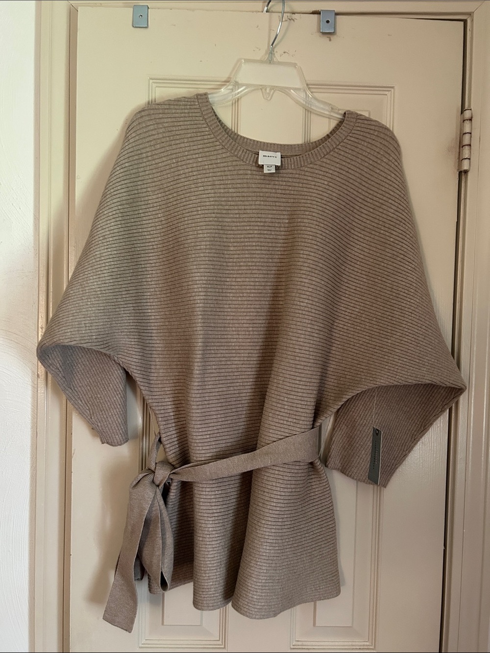 Ribbed Tie-Waist Sweater by Maeve Anthropologie - Neutral Taupe